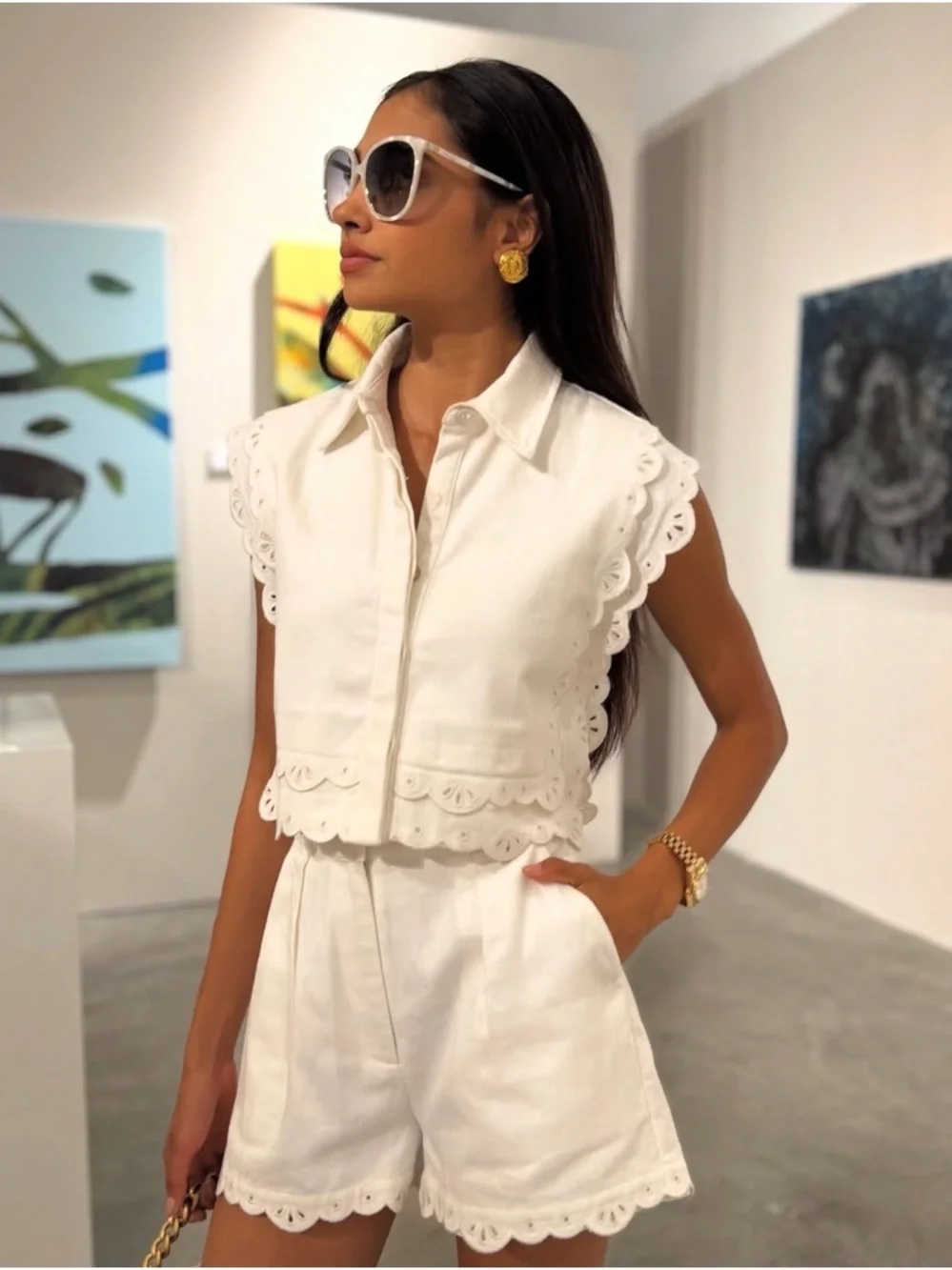 Vita Grace Nyla Cutwork Embroidery
Denim Top | White - - Picture 4 of 7